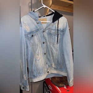 Rue21 Light Blue Denim Jacket with Black Hood Trim